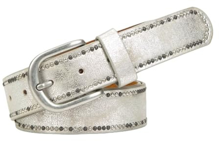 Jalach Damen Nieten Gürtel, breiter Ledergürtel, Nietengürtel für Jeans Hosen, Leder Glitzergürtel Jeansgürtel 3,4cm breit
