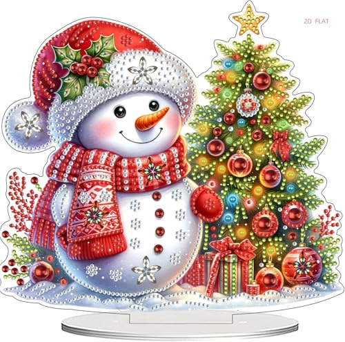 Diamond Painting Weihnachten DIY Doppelseitig Diamant Malerei Schneemann Bild Tischdeko Erwachsene Kinder Basteln Weihnachten Geschenk Diamond Painting Aufsteller Weihnachtsdeko Stehend Kunst Set (A)