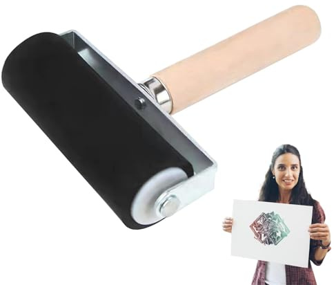 Générique Rouleau Caoutchouc - Rouleau Papier Peint Manche Bois,Pinceau et Applicateur d'encre pour Scrapbooking, Impression, Papier et Création