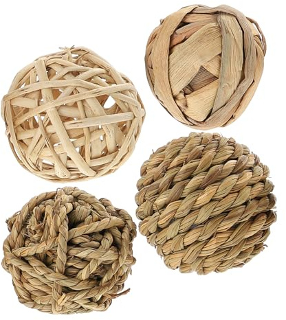 Toddmomy 4pcs Woven Chewing Balls Rabbit Bunny Parrot Chew Toys Natural Water Grass Small Animal Bite Toys for Hamsters and Birds