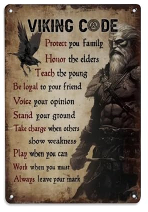 Viking Code Metal Tin Sign Vintage Garden Bedroom Cafe Bar Man Cave Home Wall Decor Metal Poster 8x12 in