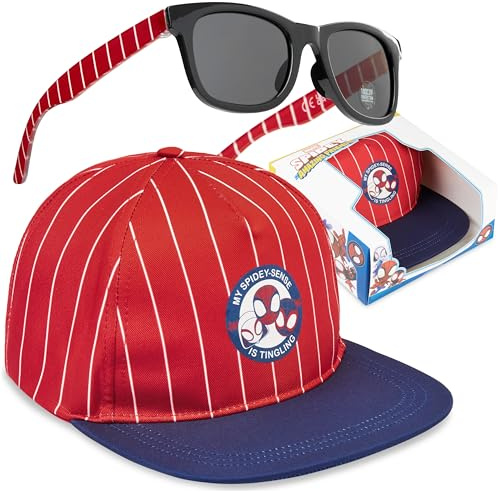 Get Trend - Marvel Spidey Occhiali da Sole Bambino & Cappello Baseball Set, Cappello con Visiera & Occhiali Sole UV400, Regalo Bambini (Rosso Spiderman)