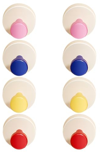 SHYSBV Ganchos con ventosa, 8 unidades, ganchos reutilizables sin taladrar para baño y cocina, fuertes ventosas con rosca, 4 colores (rosa, rojo, amarillo, azul)
