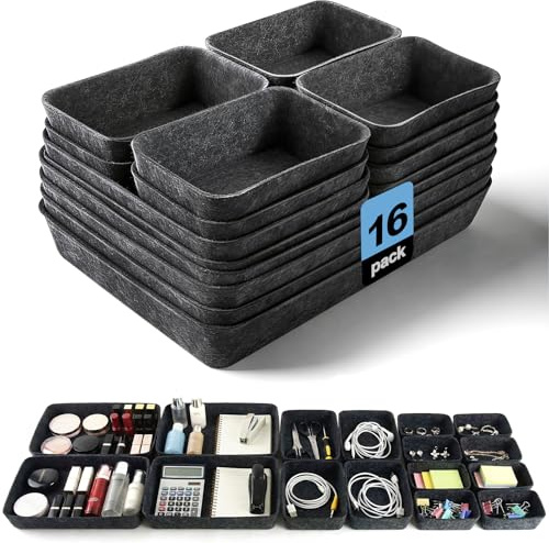 Toyzy Pack de 16 Organizadores de Cajones de Fieltro – Organizadores de Fieltro, Divisores de Cajones para Calcetines, Ropa Interior, Cosmética, Oficina y Escritorio – Suaves, Silenciosos