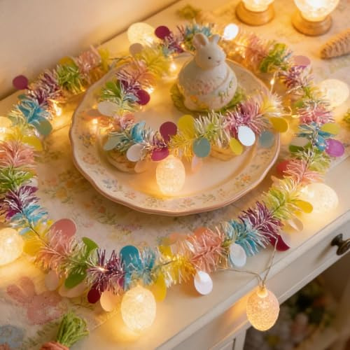 Guirlande Lumineuse DéCorations Couronne De Paques, Led Decoration Paques, Couronne 20 LumièRes Led Oeufs De PaquesS Decoration,Deco Printemps,Suspendable,POUR CheminéE,FenêTre,FêTes (2M(USB))