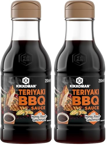 Kikkoman, Salsa Teriyaki BBQ con Miele, Salsa Marinata di Alta Qualità, a Base di Salsa di Soia, Salsa Agrodolce, Adatta per Insaporire Carne e Verdure alla Griglia, Bottiglietta da 250 ml