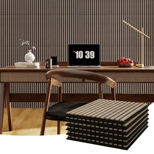 60 x 60 cm Wooden Acoustic Wall Panels, 6 Pack Soundproofing Panels | Decorative 3D Slat Wall Panelling for Living Room, Bedroom, Office, Kitchen, Board Thickness 9mm