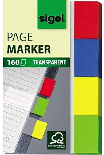 SIGEL Transparente Haftmarker Papier 160 Streifen 4 Farben | HN670, Farben Grün Gelb Blau Rot, Format 20 x 50 mm