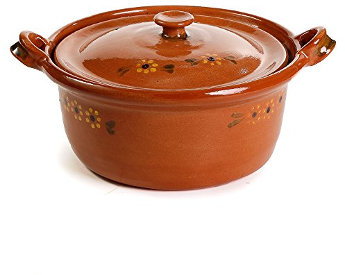 Ancient Cookware, Mexican Clay Lidded Cazuela Pot, Large, Terracotta, 4.5 Quarts