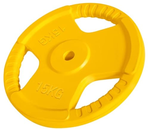 GORILLA SPORTS® Hantelscheiben 1,25–30 kg, 30 mm, Gusseisen, Gummi-Griffe | Einzeln oder im Set, mit 3 Grifföffnungen und Farbwahl; Gewichtsscheiben mit Gummi-Gripper für 30-mm-Hantelstangen