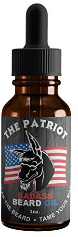 Badass Beard Care Oil For Men - The Patriot Scent, 1 Ounce - All Natural Ingredients, Keeps Beard and Mustache Full, Soft and Healthy