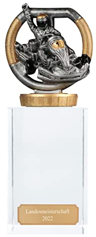 pokalspezialist Pokal, Trophäe Kart/Kartsport/Gokart mit Glassockel 16cm hoch Größe M mit Gravur