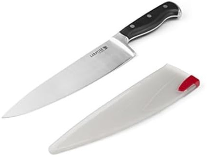 Sabatier Forged Stainless Steel Chef Knife with Edgekeeper Self-Sharpening Blade Cover, High-Carbon Stainless Steel Kitchen Knife, Razor-Sharp Knife to Cut Fruit, Vegetables and more, 8-Inch, Black