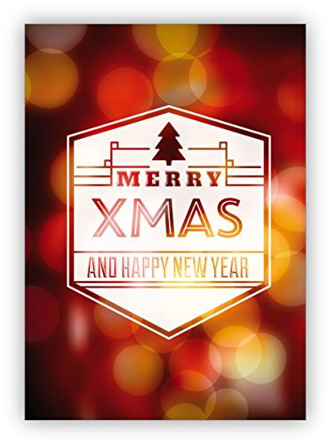 5 Stück: Moderne Weihnachtskarte mit Foto Hintergrund: Merry Xmas and happy new year - Weihnachtsgruß Klappkarte mit Umschlag, Glückwünsche zu Weihnachten