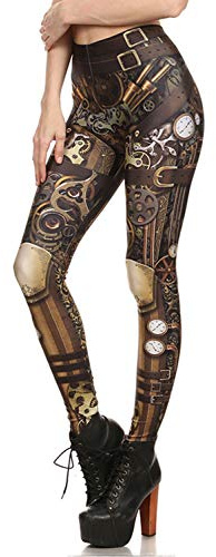 Women Leggings High Waisted Yoga Tights Tummy Control for Girl Halloween Steampunk Retro Comic Cosplay Punk Print Polyester Gothic Trousers Capris Pants S-4XL Plus Size