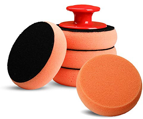 Éponge de Polissage pour Voiture, Lot de 5 Éponge à Polir à la Main Poignée en Microfibre, Ampon Applicateur de Cire pour Cires, Vernis, Nettoyant pour Peinture, Tampon de Polissage