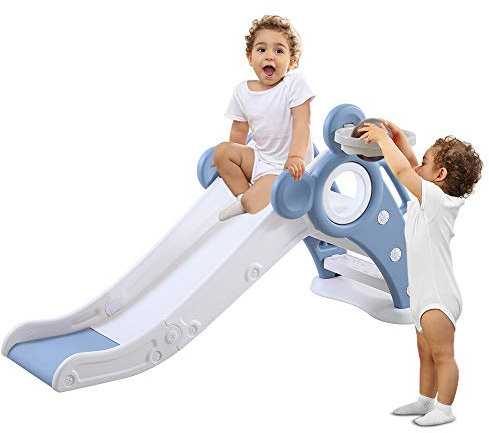 YOLEO Toboggan pour Enfants, Toboggan Amusant avec Panier de Basket, Jeu d'Extérieur et l'Intérieur pour pour bébé , Toboggan Maternelle, Stable, Sûr, Grand et Largeur 115 x66 x125cm(jusqu'à 25 kg)