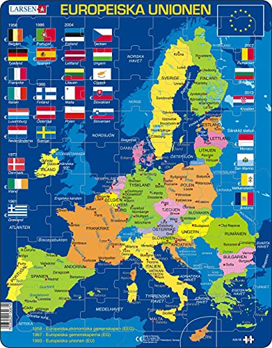 Larsen Puzzles A39 Europäische Union EU Schwedisch Ausgabe Rahmenpuzzle 70 Teile Lernpuzzle für Kinder und Erwachsene