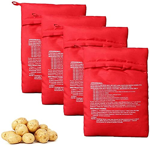 4 bolsas de patatas rojas reutilizables para microondas, bolsas para hornear patatas, bolsas para hornear patatas expresas para cocinar en solo 4 minutos