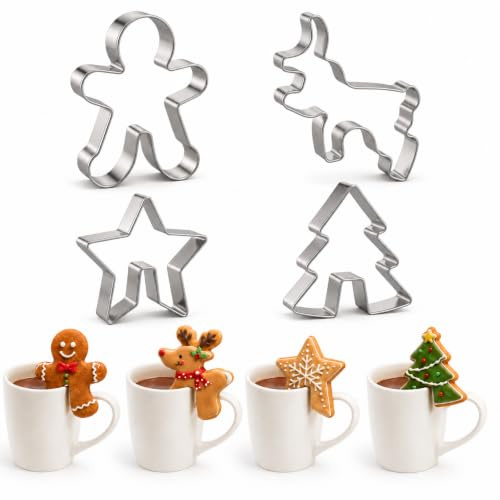 Crethinkaty 4 Stück Weihnachten Edelstahl hängende Tasse Keksausstecher über den Rand Tasse Rand Keksform DIY Kuchen Dekoration