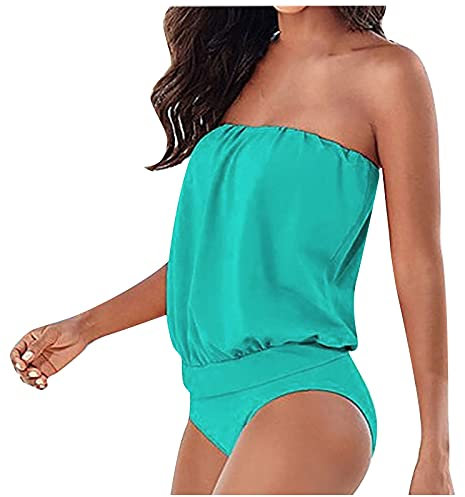 JJPAR Bandeau-Bikini für Damen, 2-teilig, Badeanzug, Schlankheitseffekt, flacher Bauch, sexy, Bikini, hohe Taille, gepolstert, Menstruation, Bustier, Tankini, Shorty, Vintage, günstig, Party, Strand,