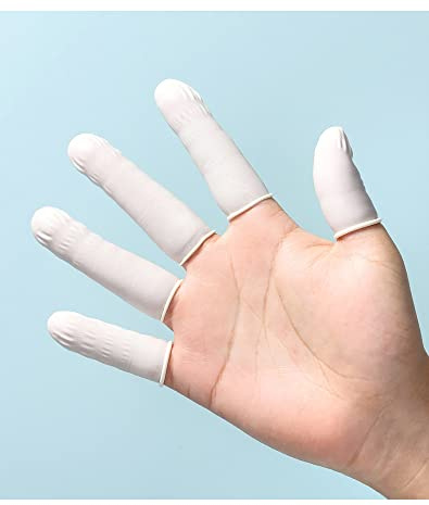 Finger Cots,100Pcs Latex Anti-Static Finger Covers,Finger Tip Rubber Protect Keeping Dressing Dry and Clean Disposable Finger Gloves White