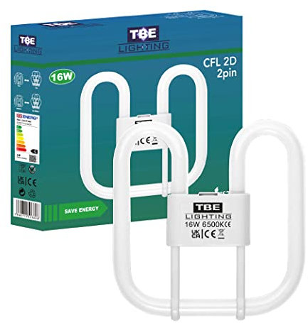 TBE Lighting Lampade a risparmio energetico CFL 2D a 2 pin da 16 W, lampadine fluorescenti DD, raccordi base GR8 a 2 pin, lampada a lunga durata, luce diurna bianca 6500 K (unità singola)
