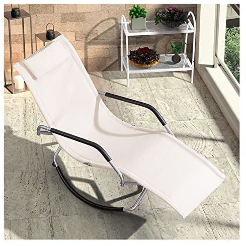 WYCSAD Zusammenklappbar Draußen Schaukelstuhl mit Mesh-Gewebe, Stahlgestell Schaukler Relax-Stuhl mit Kopfstütze, Schwerelosigkeit Relaxsessel for Camping Schwimmbad Hinterhof, Unterstützung 150KG