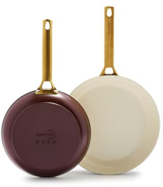 GreenPan Hard Anodized Healthy Ceramic Nonstick 8 and 11 Frying Pan Skillet Set, Gold Handle, PFAS-Free, Dishwasher Safe, Oven Safe, Merlot Red