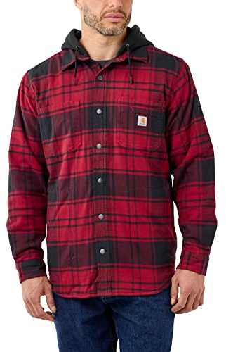 Carhartt Övergångsjacka för män, flanellfleece, fodrad huva, Oxblod, M