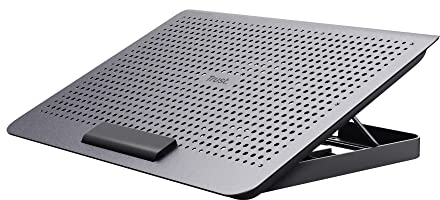 Trust Exto Laptop Stand 16, Sustainable Cooling Pad, Riser with USB Fan and Adjustable Height, 8 Levels, Made from Recycled Materials, Ventilated Holder for Notebook, Macbook, HP, Lenovo, Dell, Grey