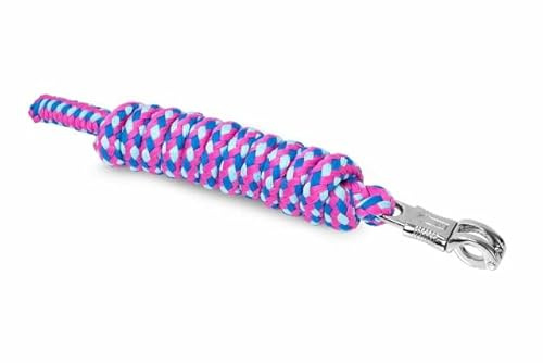 Start Führstrick Pferd 2 m – Stabiler Anbindestrick mit Panikhaken oder Karabiner, weiches Polyestergeflecht, farbig & stylisch (Neonpink/Blau/Eisblau, Panikhaken)