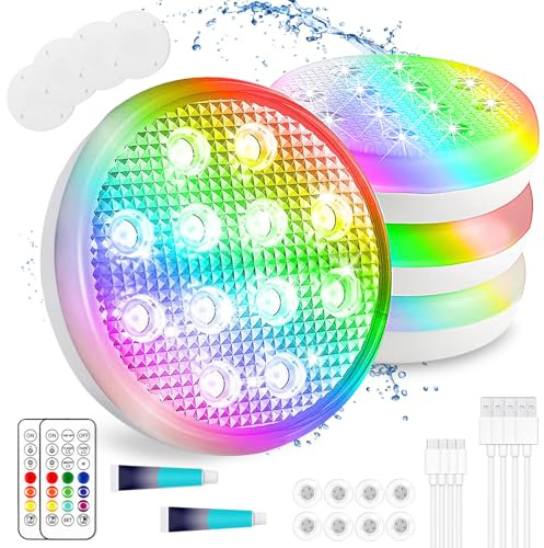 TEPENAR Wiederaufladbare Weihnachten LED Licht mit Fernbedienung IP68 Wasserdicht LED Weihnachtsbeleuchtung mit USB Wiederaufladbar Magnet Schwimmende für Weihnachten Deko Party drinnen (4 PCS)