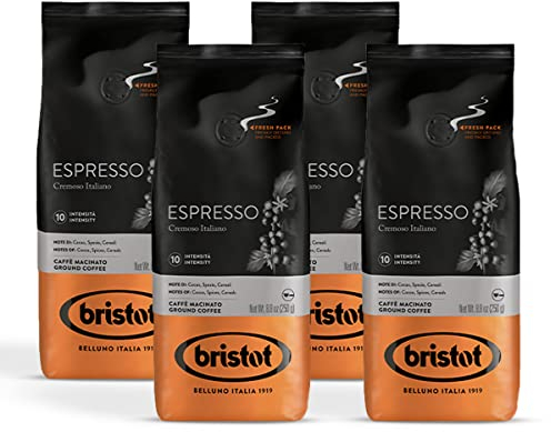 Bristot Caffè Espresso Macinato 1kg - Caffè Per Moka Con Miscela Di Origini Dall'Africa, Dal Brasile E Dal Sud Est Asiatico. Caffè Espresso Con Carattere Forte E Gusto Deciso.