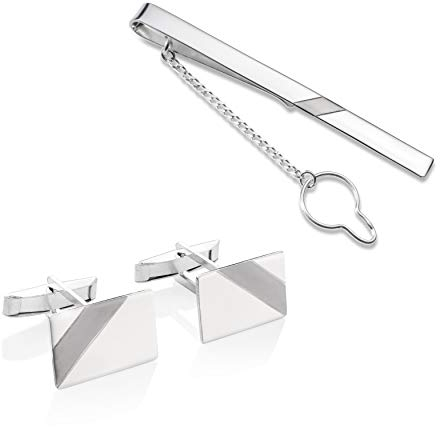 STERLL Juego De Gemelos Y Pinza De Corbata De Plata Para Hombre Con Caja De Regalo