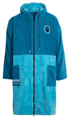 WAVE HAWAII Bleys Poncho de surf zippé 100% coton écologique pour les tailles de 170 à 205 cm pour la natation, la plage, le surf, poncho de douche, poncho de surf pour homme, femme, adulte, bleu,