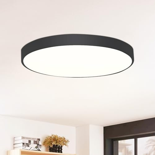CBJKTX LED Deckenleuchte Schwarz Deckenlampe - Flach Küchenlampe IP44 Wasserdicht Badlampe Rund Ø28cm Flurlampe 17W Modern für Wohnzimmer Schlafzimmer Bad Flur Küche Kinderzimmer Eingang