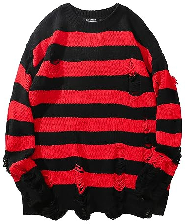 Y2K Tröja vintage – grunge tröja ränder, randig tröja grunge-pullover cembratröja hål grovstickad tröja gotisk punk tonåring flicka Y2K tröja höst vinter varma toppar