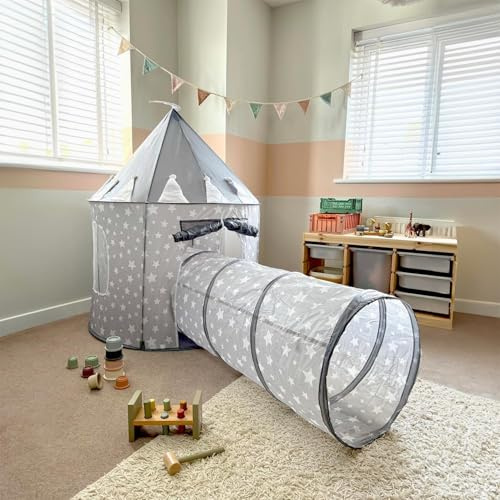 RELSY Grey Pop Up Tent And Tunnel For Kids | 150cm x 45cm Play Tunnel | 135 X 100cm Play Tent | Games & Adventure Set