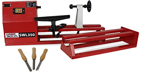 LUMBER JACK SWL350 Wood Lathe, 370W Induction Motor, 1000mm Between Centres, 350mm Turning Diameter, 4-Speed Control, Complete Starter Kit for Woodturning