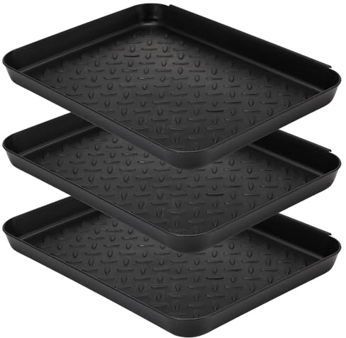 LIVHOME Set of 3 Shoe Drip Trays - Multi-Purpose Boot Tray for Rain, Winter Boots, Wellies - Floor Protection For Indoor and Outdoor Use in All Seasons - Black