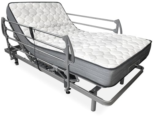amuéblate Online - Pack Cama Eléctrica Articulada Reforzada Ergotop de 5 Planos con Colchón Viscoelástico Dorsaltec + Juego Barandillas INOX, 90 x 190 cm