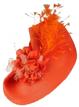 Yeuyyben Elegante Blumen übertriebener Teeparty-Hut Fascinator große Pillbox Hut Stirnband für Cocktail, Orange-2, Einheitsgröße