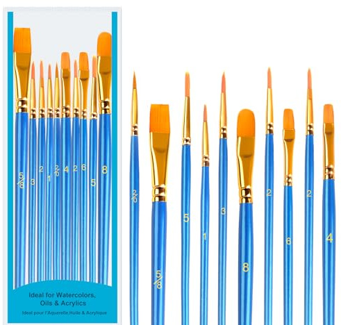 SUTOUG Pinsel-Set, 2 Stück, 20 Stück, Holzpinsel, Nylon, runde Spitze, Aquarellpinsel für Öl-, Acrylmalerei, Steinmalerei, Gesichts- und Nagelmalerei, Blau