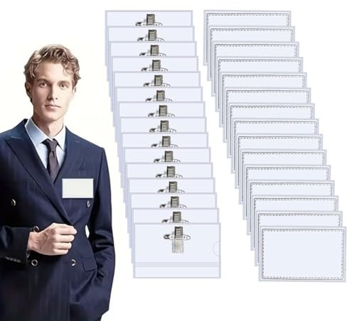 Porte Badge Plastique,30pcs Porte Badge,Porte-nom Avec Clip et épingle,Porte Badge Transparent,Porte-Carte d'Identité Transparent,Porte-badges Nominatifs avec Pince,PVC Transparent