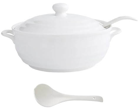 MGHRUE Soupière en Céramique De 1200 ML, Couvercle À Double Poignée, Cocotte Ronde en Céramique Blanche Pure, Pot en Argile, Pot en Terre, Batterie De Cuisine en Céramique avec Couvercle Blanc