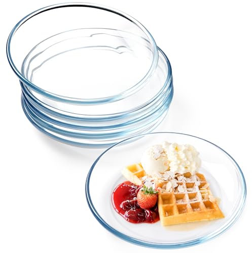 NUTRIUPS 6 Pack 8in Glass Plates - with Lipped Edge - Clear Glass Plate, Tempered Glass Plates Set of 6, Clear Appetizer Plate, Dishwasher & Microwave Safe