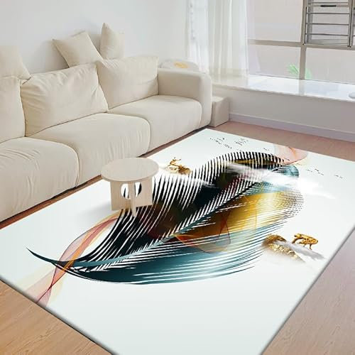 Teppich Blaue Feder Flauschig Kurzflor,Mikrofaser Super Weich,Anti-Rutsch,Waschbar,Teppich Webteppich Für Wohnzimmer,Flur,Schlafzimmer Teppichläufer 120X160Cm
