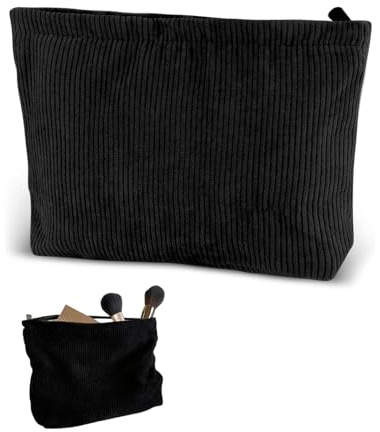 KGDUYC 1 Borsa cosmetica in velluto a coste, piccola borsa cosmetica, borsa in tela, organizer, borsa da viaggio per toilette, organizer per accessori da donna, nero