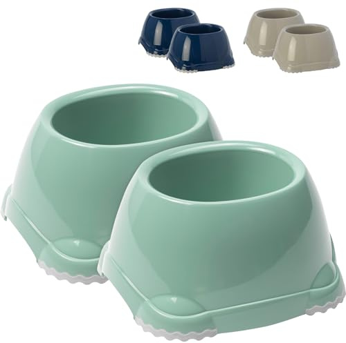 DOG CENTRE 2x 0.6L Green Spaniel Dog Puppy Bowls Non Slip Pet Food Water Dishes Set